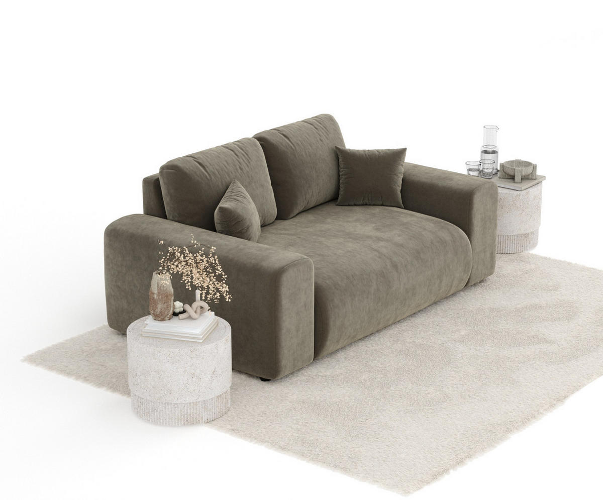 2-SITZER-SOFA Zanzibar Taupe Samtstoff - Taupe/Schwarz, Holz/Holzwerkstoff (178/79/108cm) - Maison de Reve