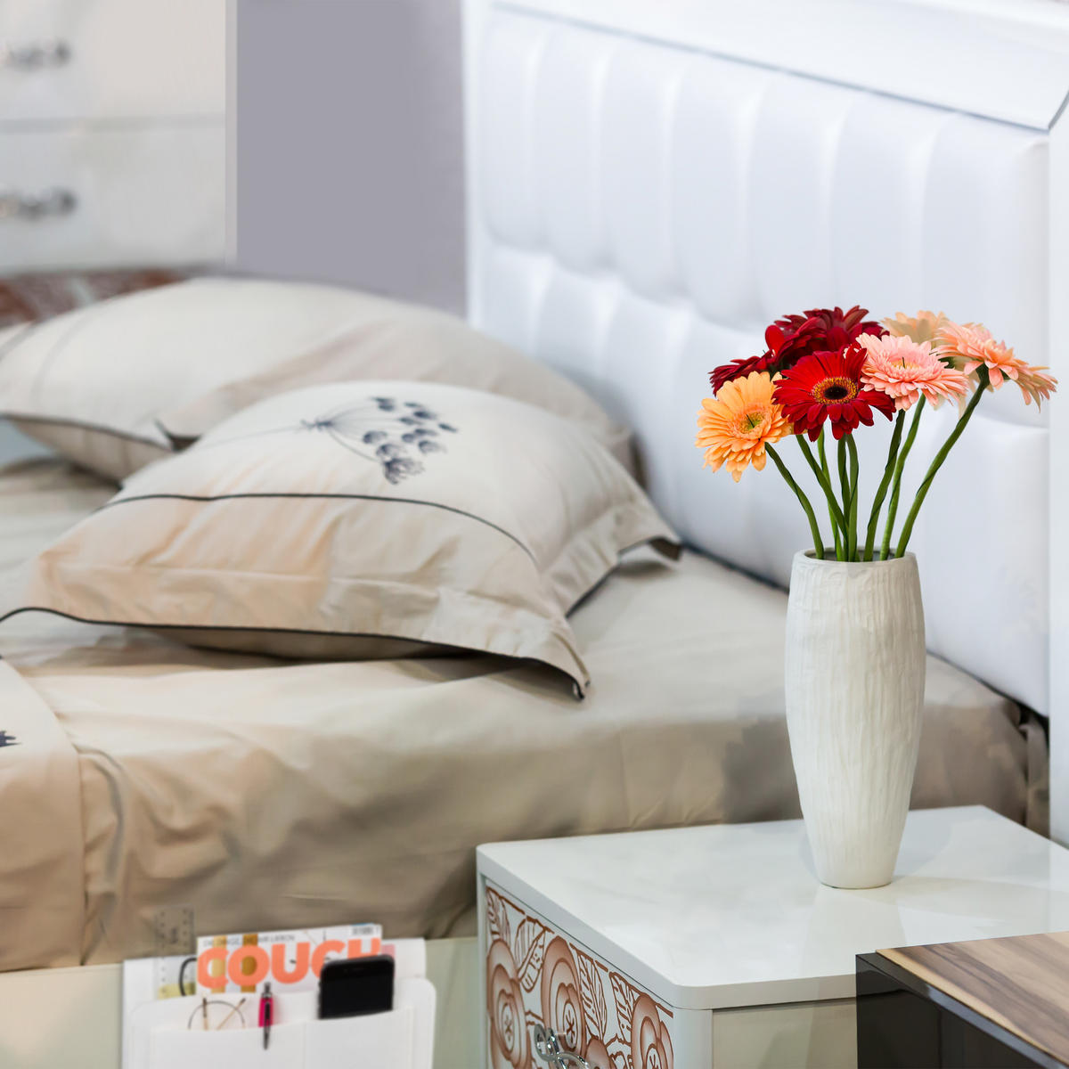 BETTTASCHE - Weiß, Textil - Relaxdays