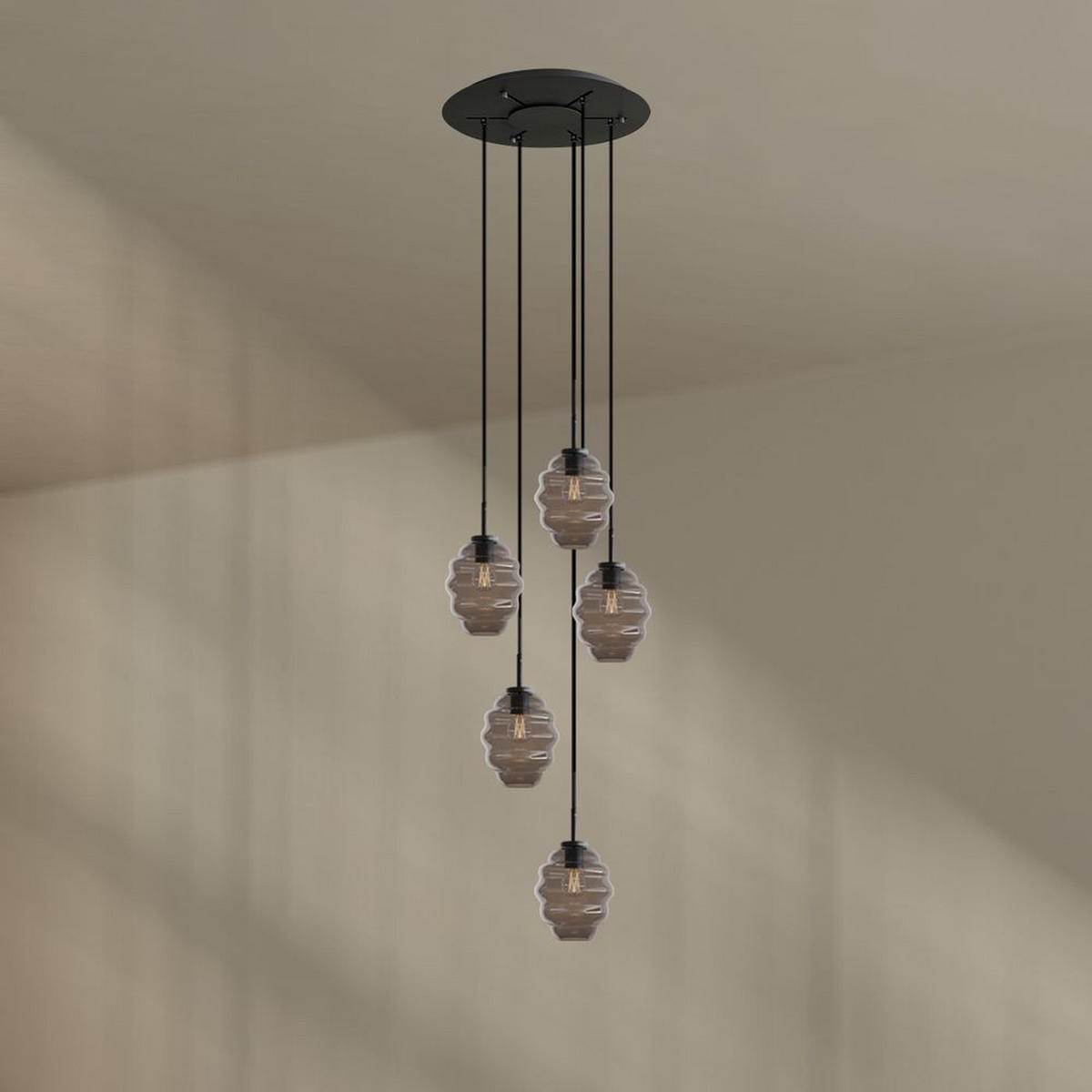 GALERIELEUCHTE Echos 5-flammig Rauch Ø 18cm - Anthrazit/Schwarz, Glas (18/18/20cm) - s.luce