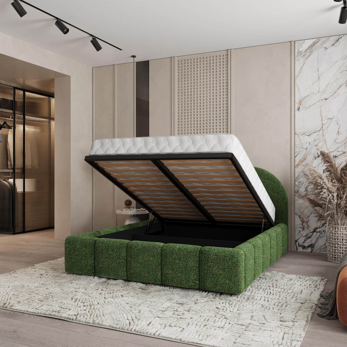 POLSTERBETT FLUSSO 200x200 cm mit Bettkästen - Grün - Grün, Holz (200/200cm) - MASSENO