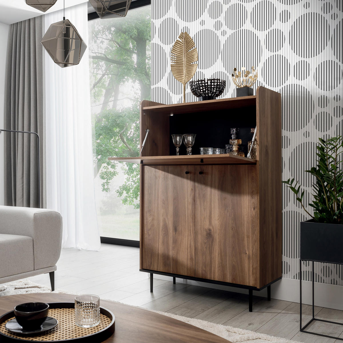 KOMMODE Vasilia mit 3 Türen, Brandy Castello - Eichefarben, Holzwerkstoff (90/140/40cm) - Beautysofa