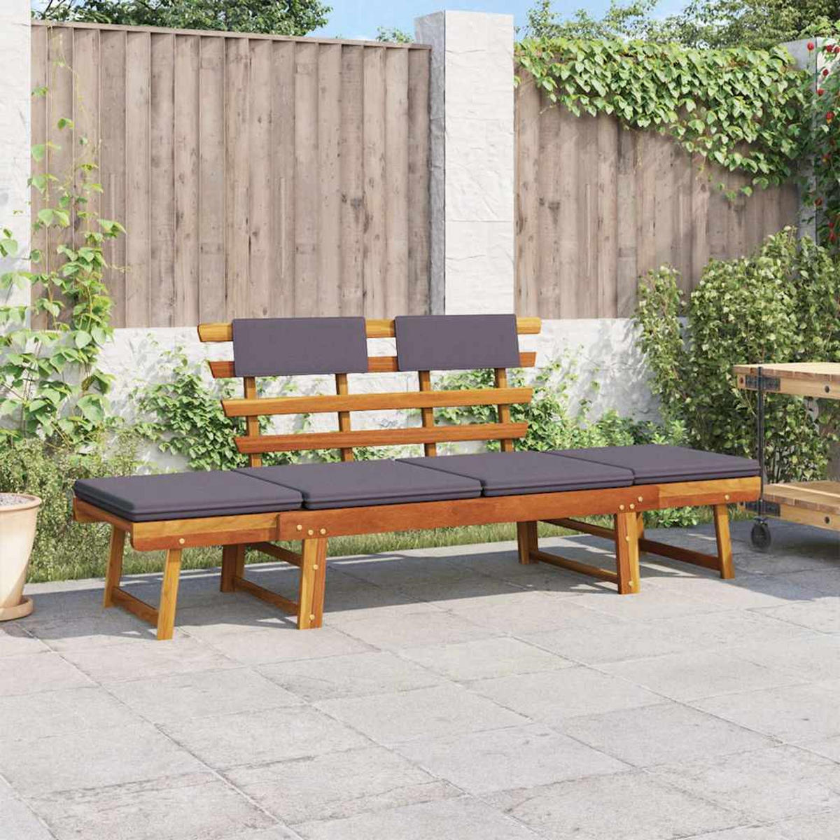2-IN-1 Gartenliege mit Auflage 190 cm Massivholz Akazie - Braun, Holz (190/68cm)
