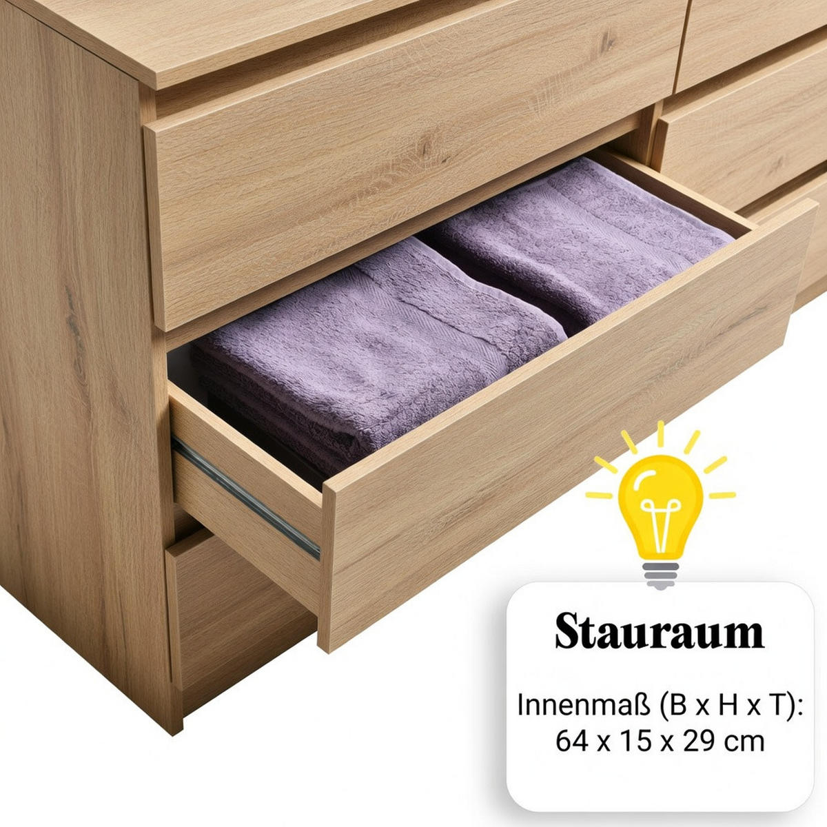 KOMMODE mit 6 Schubladen 140 cm breit in Sonoma - Sonoma Eiche, Holzwerkstoff (140/78/35cm) - Home Collective