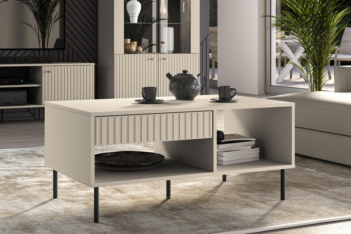 COUCHTISCH DROMA mit Schublade, Creme - Creme, Holz (60/100/45cm) - KONSIMO®