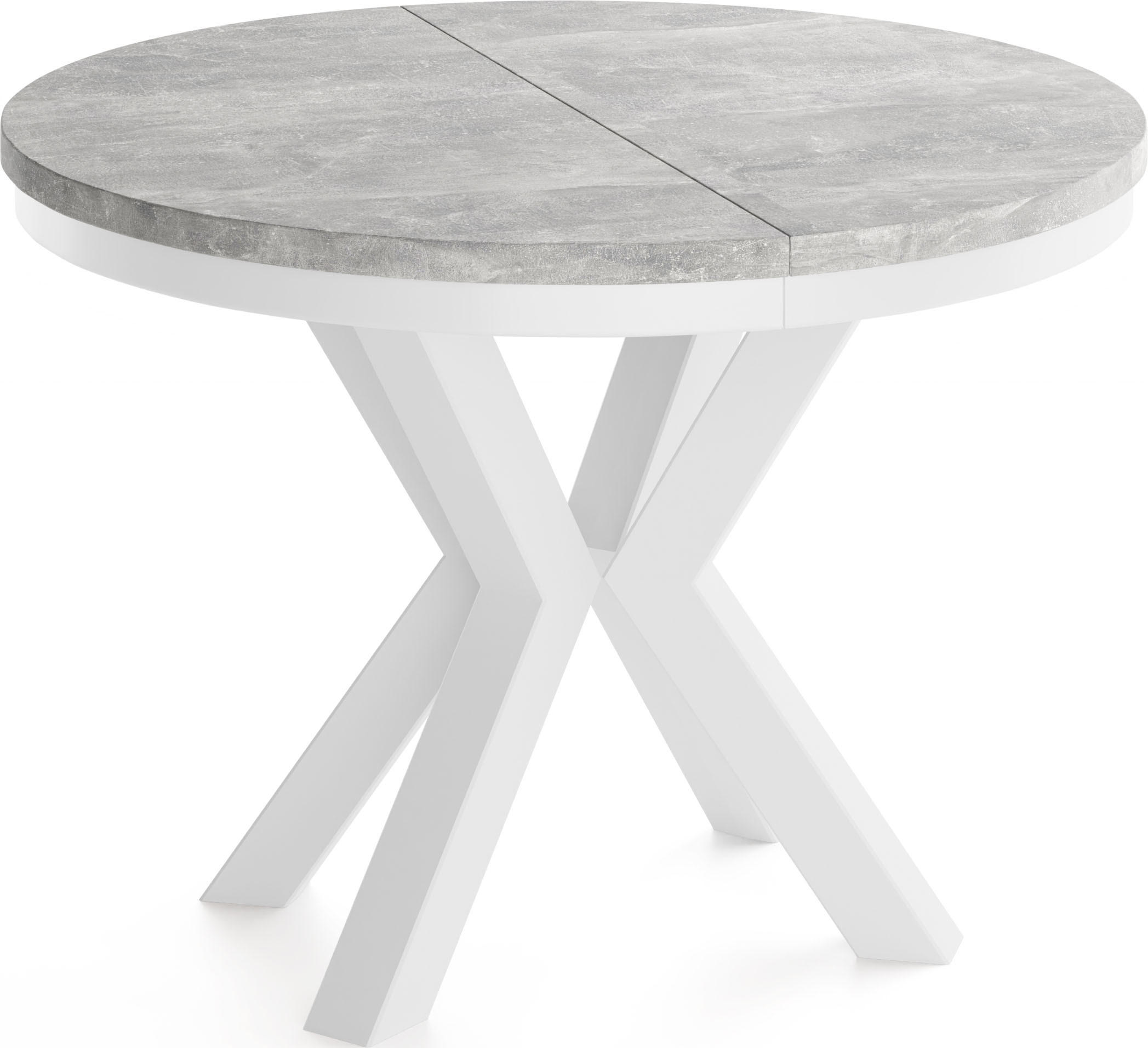 ESSTISCH Clara Weiß runder ausziehbarer, Grauer Beton 120-200/120/76 cm - Hellgrau/Weiß, Holzwerkstoff/Metall (120/120/76cm) - WFL GROUP