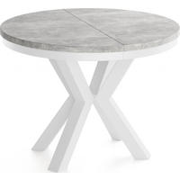 ESSTISCH Clara Weiß runder ausziehbarer, Grauer Beton 100-180/100/76 cm - Hellgrau/Weiß, Holzwerkstoff/Metall (100/100/76cm) - WFL GROUP
