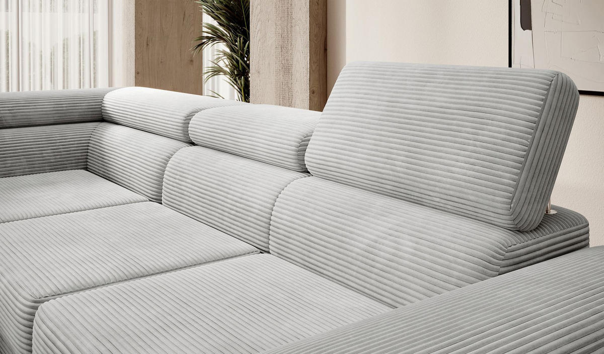 ECKSOFA Stevil Hellgrau Cordbezug - Silberfarben/Hellgrau, Textil/Metall (275/203cm) - Selsey