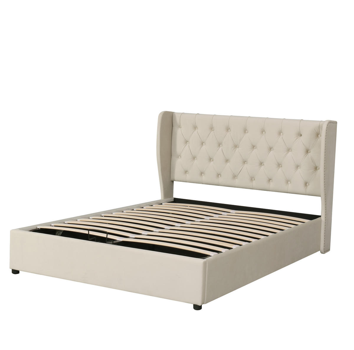 POLSTERBETT 180/200 cm mit Bettkasten, Lattenrost und Chesterfield-Kopfteil aus Samt, Beige - Beige, Textil (180/200cm) - Redom