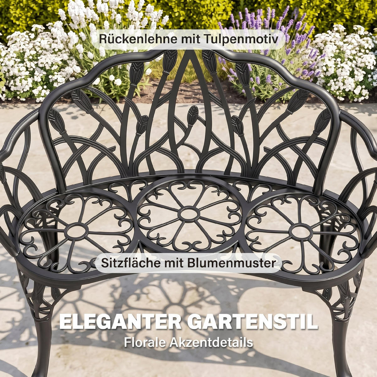 GARTENBANK Gussaluminium Schwarz - Schwarz, Metall (57/78/99cm) - Outsunny