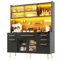 HIGHBOARD Schwarz 145×39×171 cm mit LED-Beleuchtung, Glastür und Lochwand aus Holzwerkstoff und Glas - Schwarz, Holzwerkstoff (145/171/39cm) - Luhomfu
