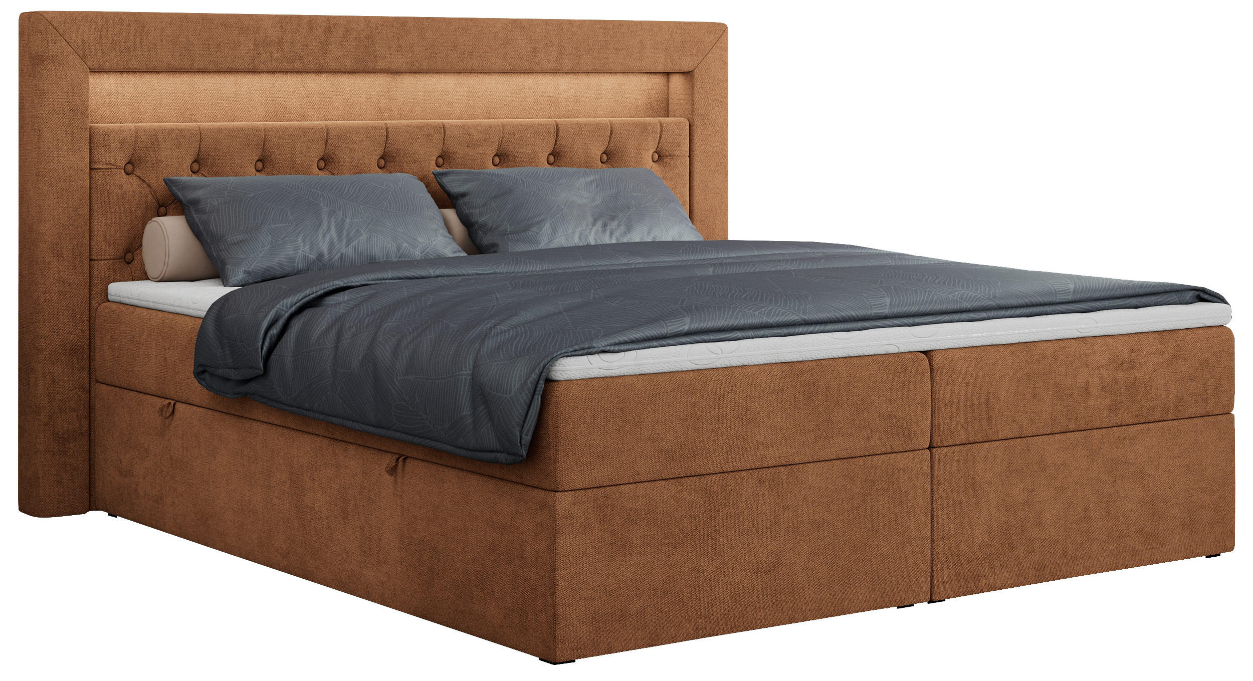 BOXBETT GOLD-6 LED 140/200 Orange Struktur - H3 - Orange, Holz/Textil (140/200cm) - MKS