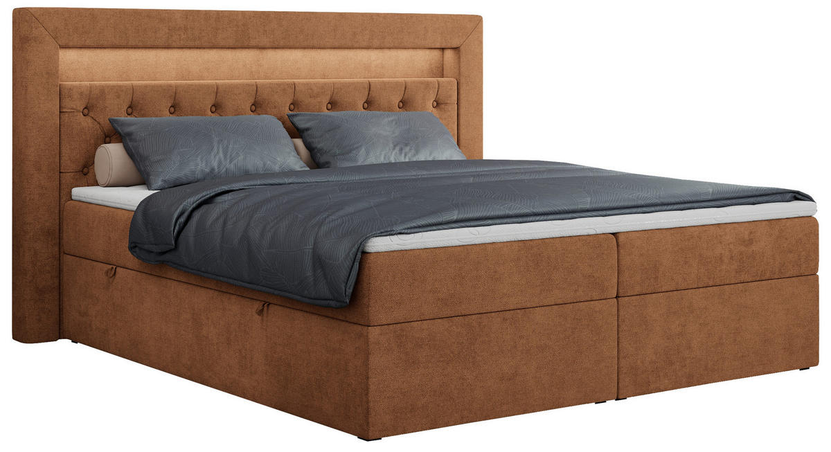 BOXBETT GOLD-6 LED 140/200 Orange Struktur - H3 - Orange, Holz/Textil (140/200cm) - MKS