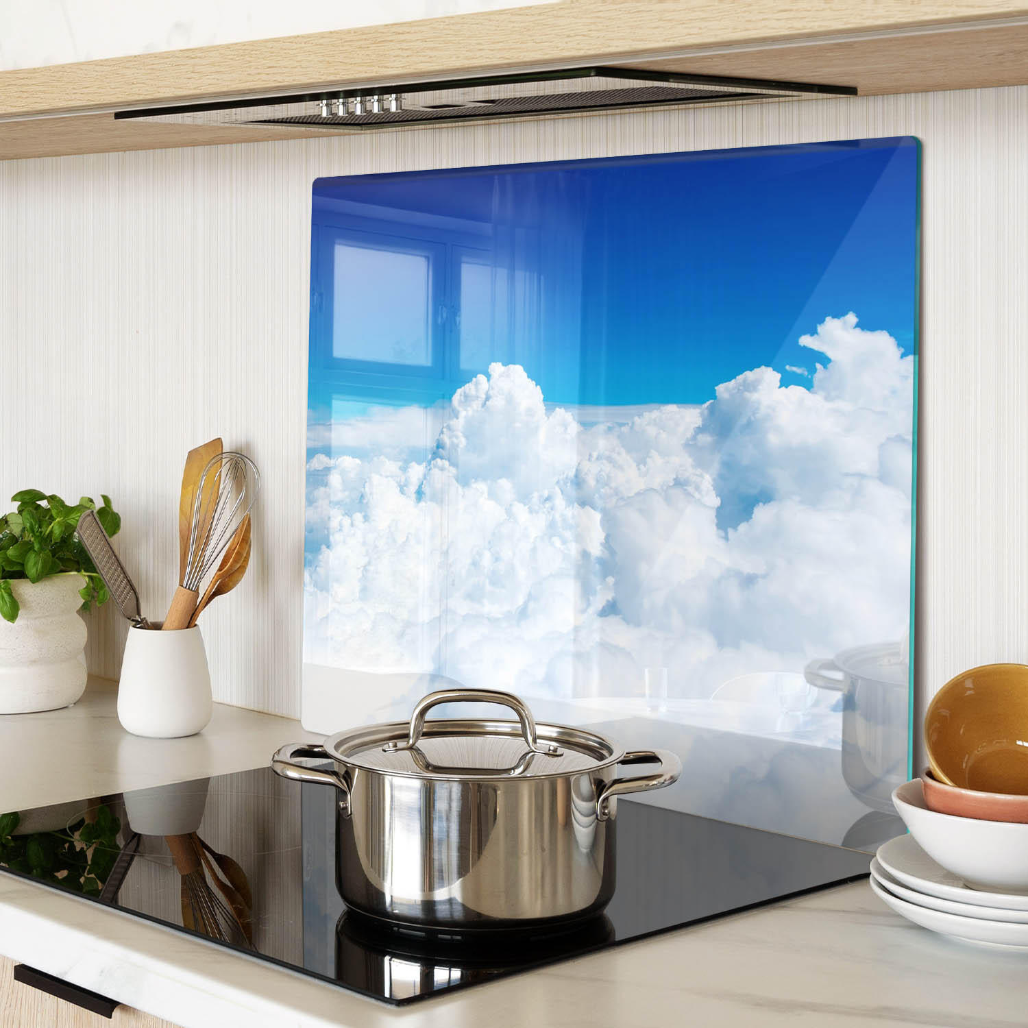 GLASPLATTE 60x52 cm Wolken - Blau, Glas (60/0.4/52cm) - TULUP
