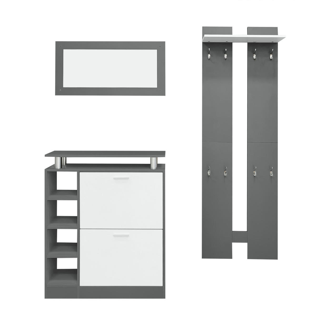 GARDEROBE 80/25/96,5 cm Grau aus Spanplatte mit Spiegel 5er Set - Weiß, Holzwerkstoff (80/96/25cm) - OKMYHOME