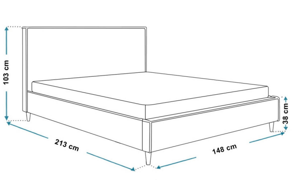 BETT Grau LUXO 8 Gepolstert Auf Hohen Holzbeinen 140x200 cm - Eichefarben/Schwarz, Textil (140/200cm) - Sepro Meble
