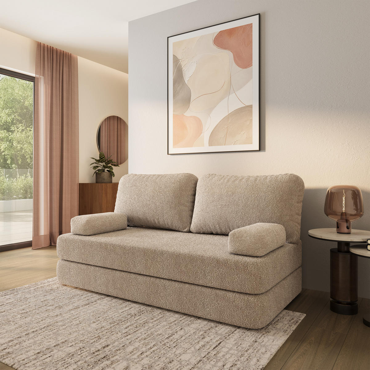 POHOVKA z pěny NIKSI s funkcí spaní Buklé látka Béžová - béžová, textil (170/86/80cm) - MASSENO
