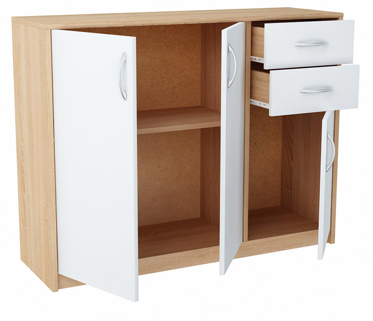 KOMMODE 3D2S Sonoma Eiche –Weiß 110/35/85 cm - Weiß/Sonoma Eiche, Holzwerkstoff (110/85/35cm) - Matkam Möbel
