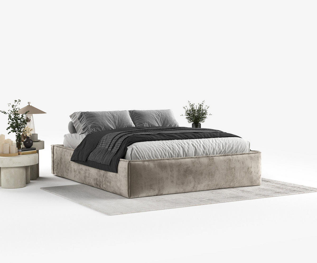 POLSTERBETT Alvar Beige 200/200 cm im Chenille-Stoff - Beige/Schwarz, Holz/Holzwerkstoff (200/200cm) - Maison de Reve