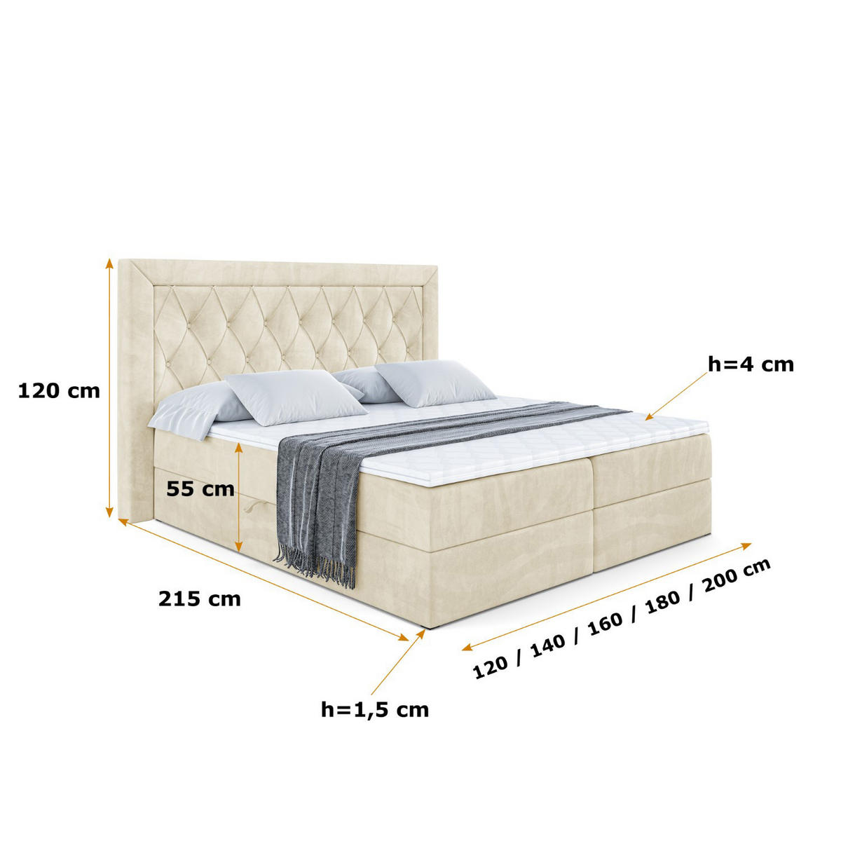 BOXBETT mit H4-Matratze und Lattenrost - NOEL - 180x200 Beige - Beige, Holzwerkstoff (180/200cm) - ALTDECOR