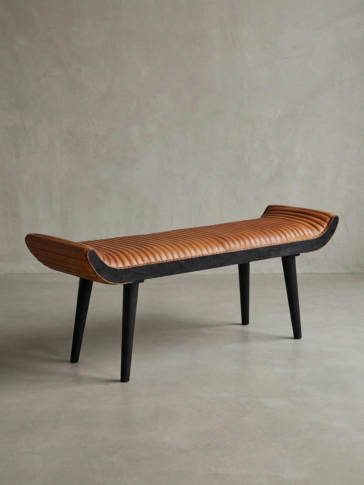 SITZBANK – Echtleder, 125x51x38 cm, Nietenrand, Massivholzbeine - Schwarz/Braun, Mangoholz/Leder (125/51/38cm) - KADIMA DESIGN