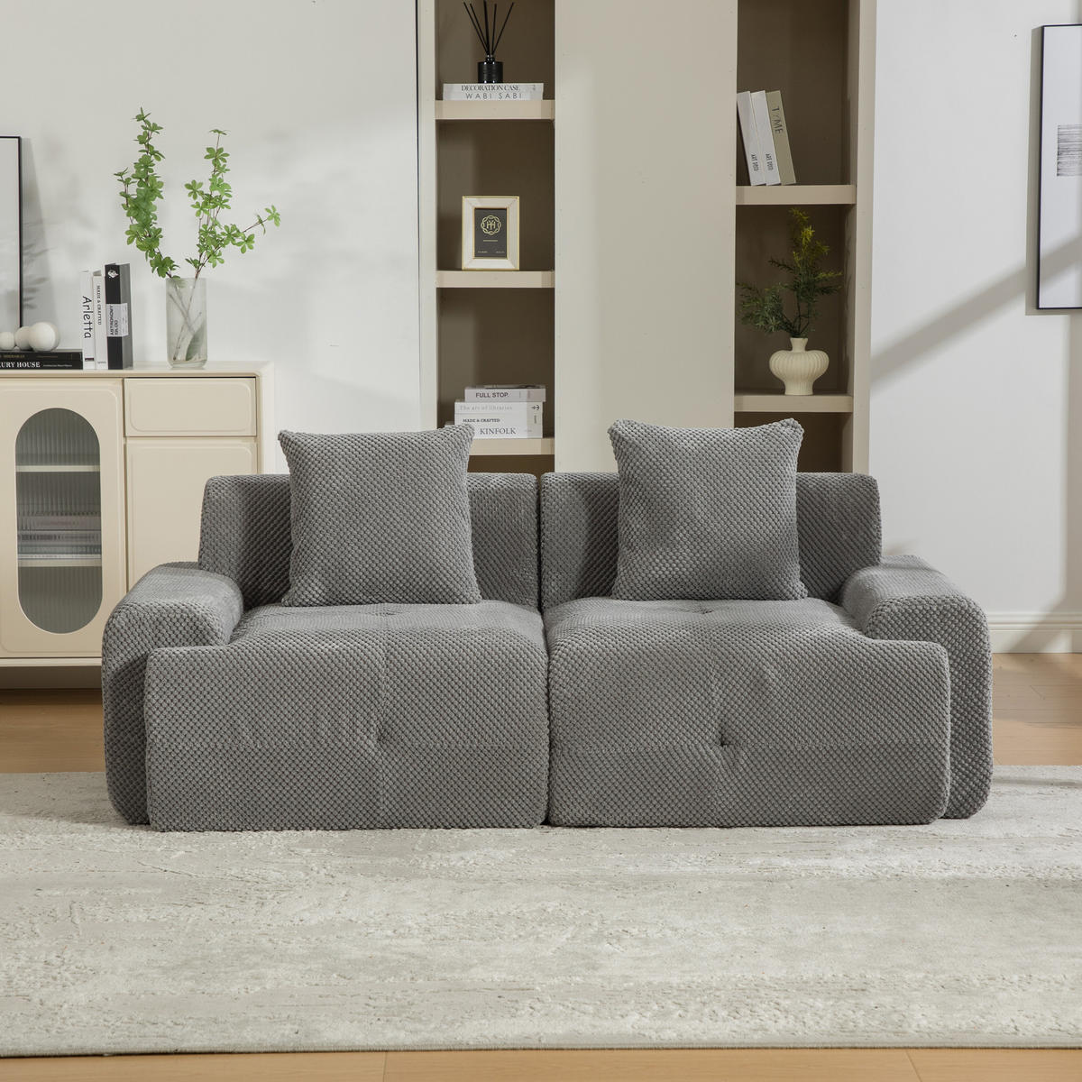 2-SITZER SOFA Chenille Grau mit Kissen - Grau, Textil (190/75/89cm) - WISHDOR