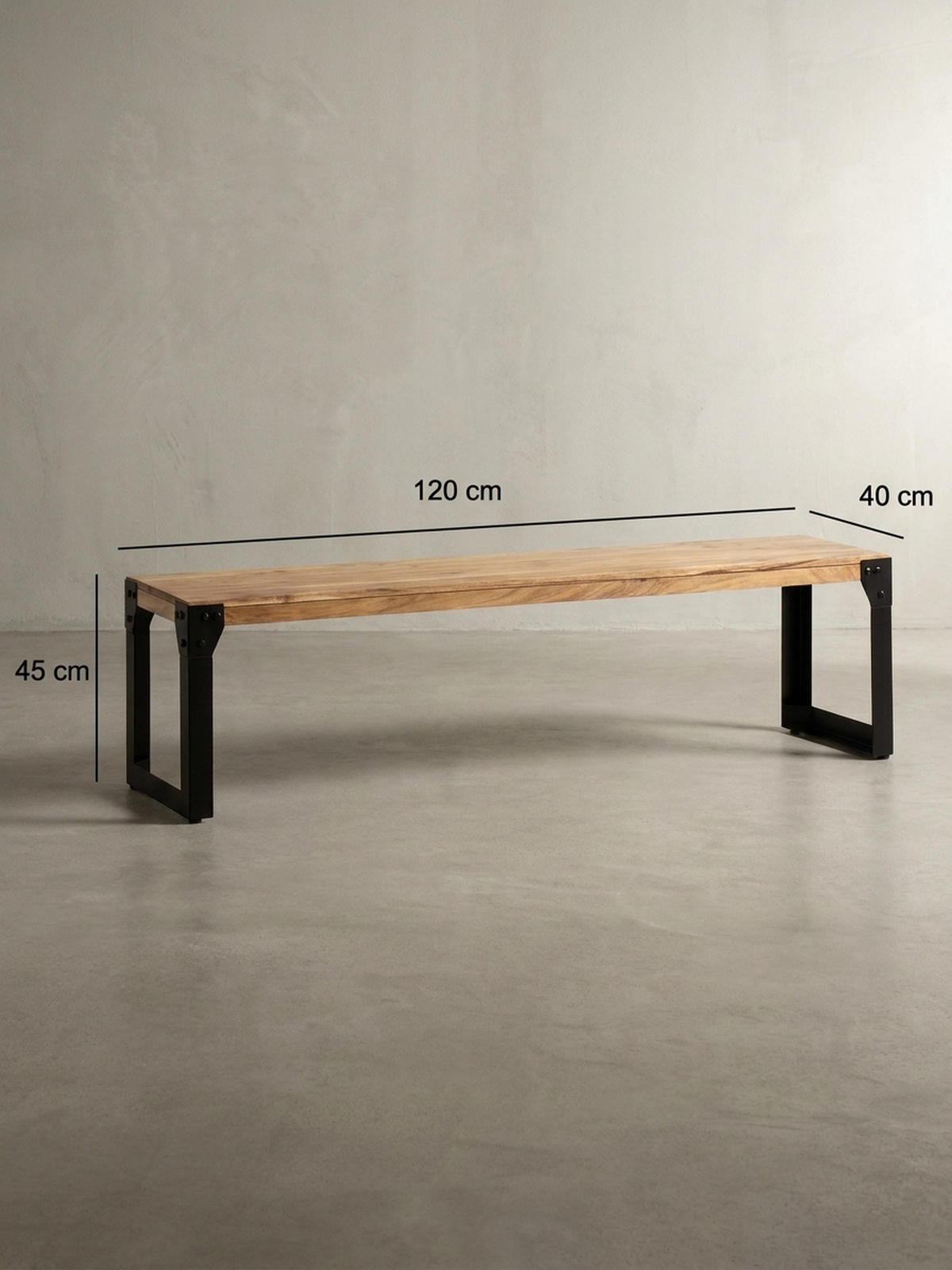 ESSZIMMERBANK Massivholz Metall ohne Lehne, Akazie 120x40x45 cm - Schwarz/Braun, Holz/Metall (120/45/40cm) - KADIMA DESIGN