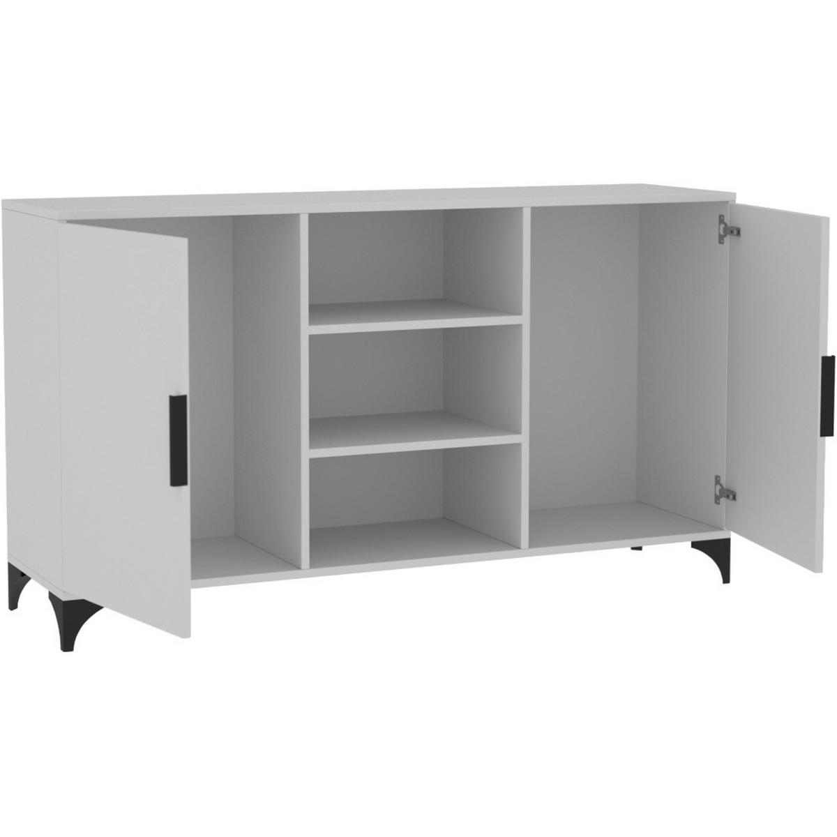 KOMMODE Home mit 2 Türen und 2 Regale, ohne Griffe, Weiß - Schwarz/Weiß, Holzwerkstoff (150/85/40cm) - Beautysofa