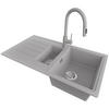 GRANITSPÜLE Kopenhagen Duo, 2-er set Grau 90/50 cm 1,5 Becken + Küchenarmatur 40/20 cm + Ablauf-Set ab 60er Unterschrank - Chromfarben/Grau, Kunststoff (90/19/50cm) - Primagran