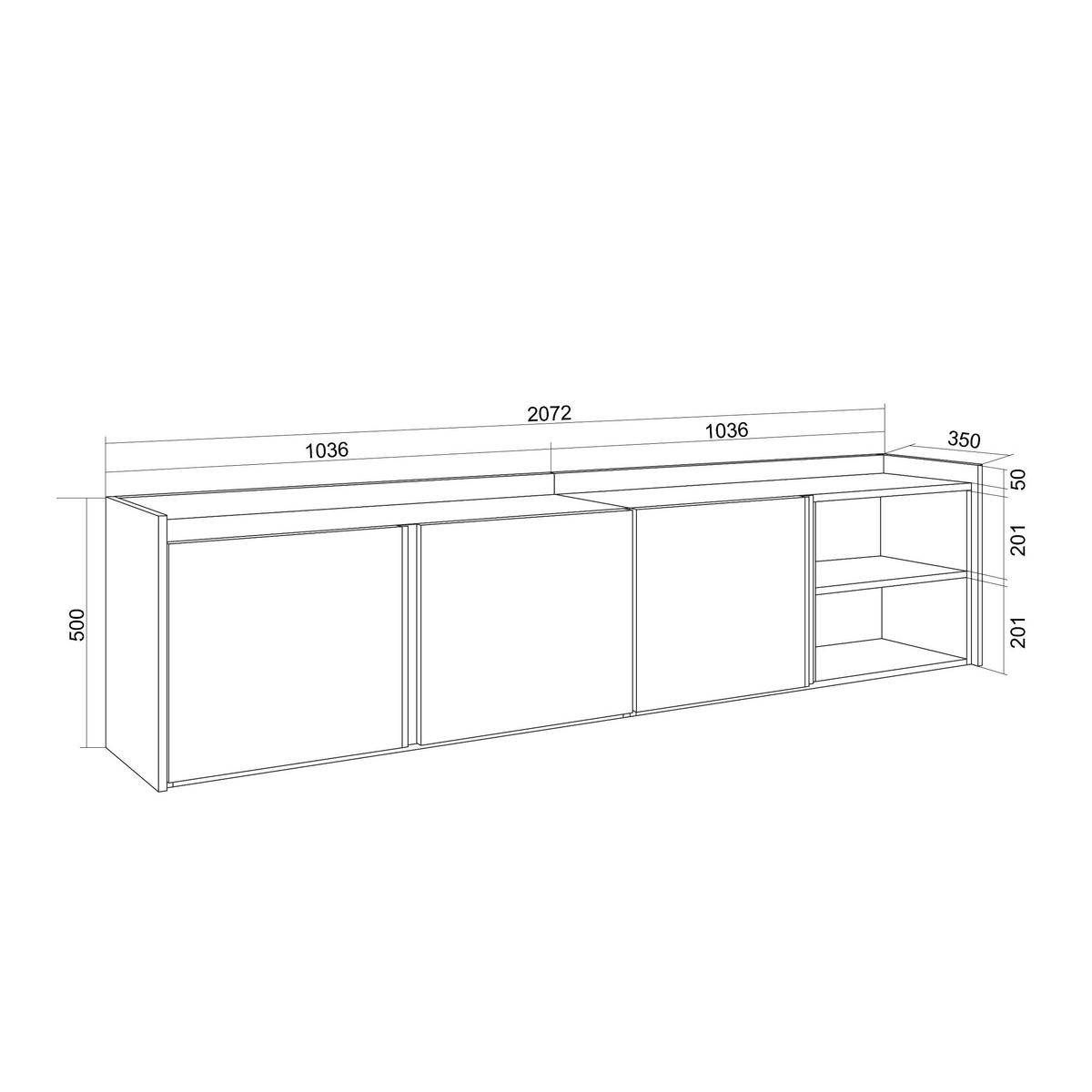 LOWBOARD, Beige, 207/35/50cm, Hängend - Beige, Holzwerkstoff (207/50/35cm) - Skraut Home