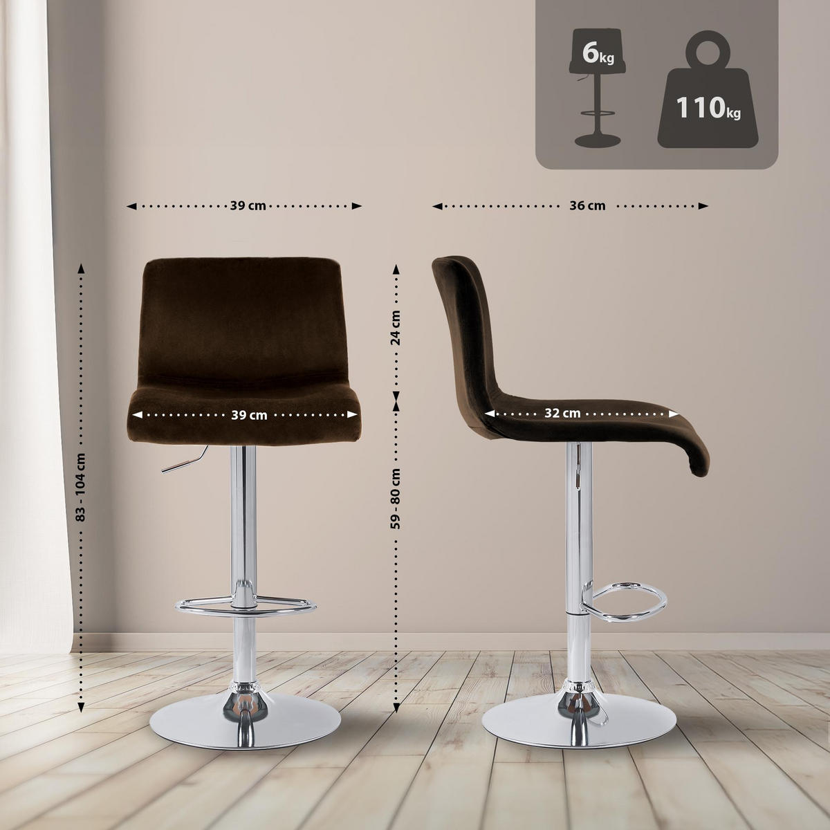 BARHOCKER Samt Braun - Braun, Textil (39/83/36cm) - CLP