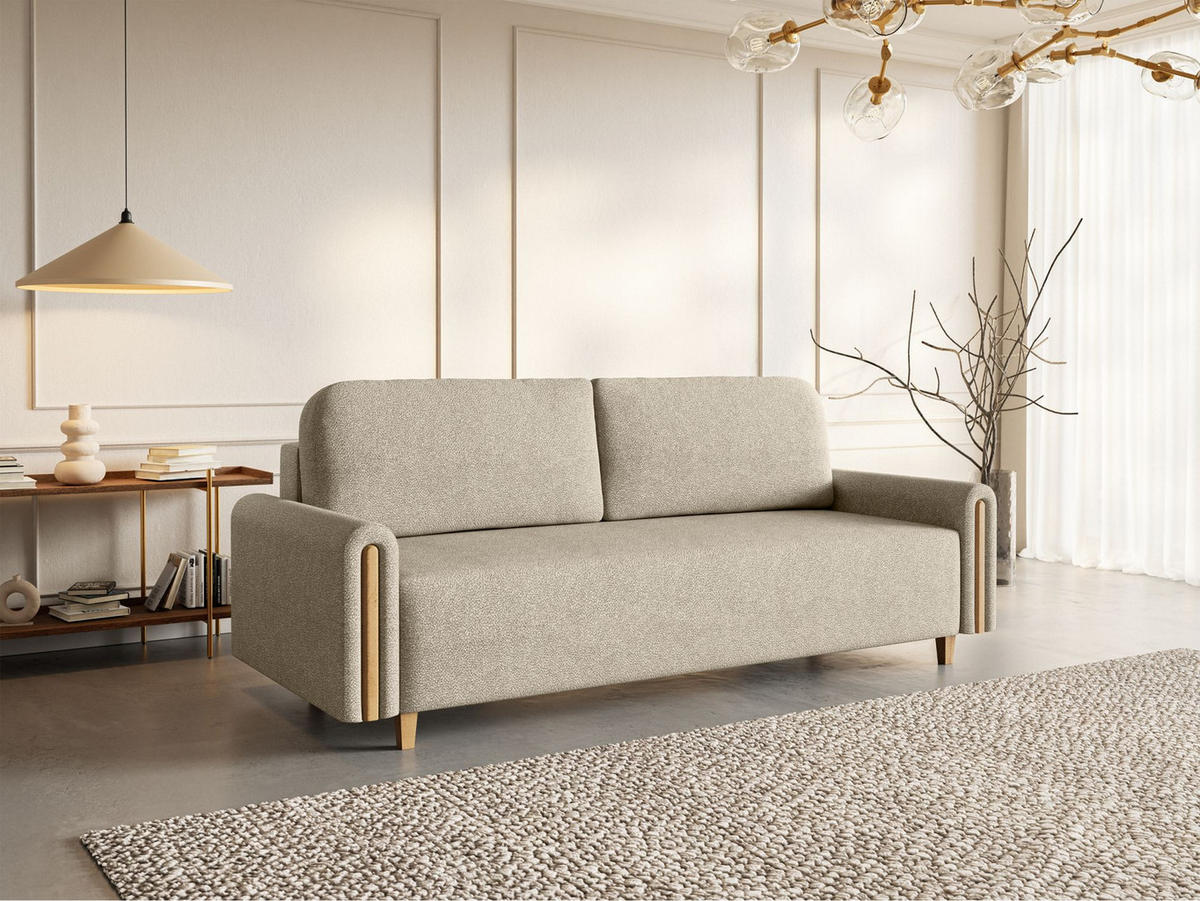 3-SITZER SCHLAFSOFA Majla Beige - Eichefarben/Beige, Holz/Textil (236/93/97cm) - Selsey