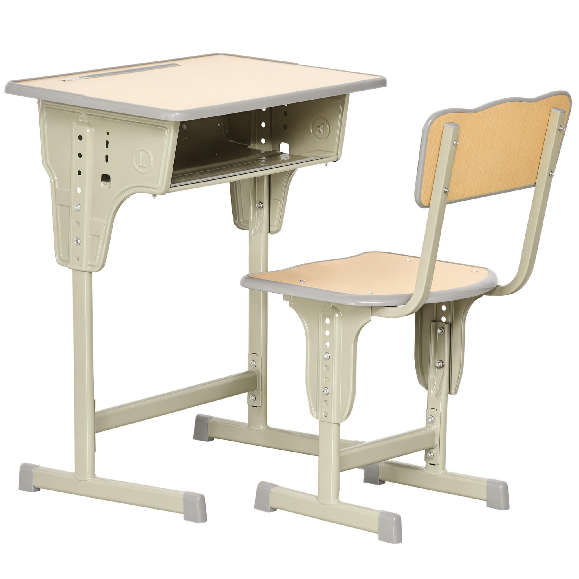 SCHREIBTISCH-SET DE-17502 Olivgrün/Hellholz - Naturfarben, Holzwerkstoff (60/76/40cm) - ComfortXL
