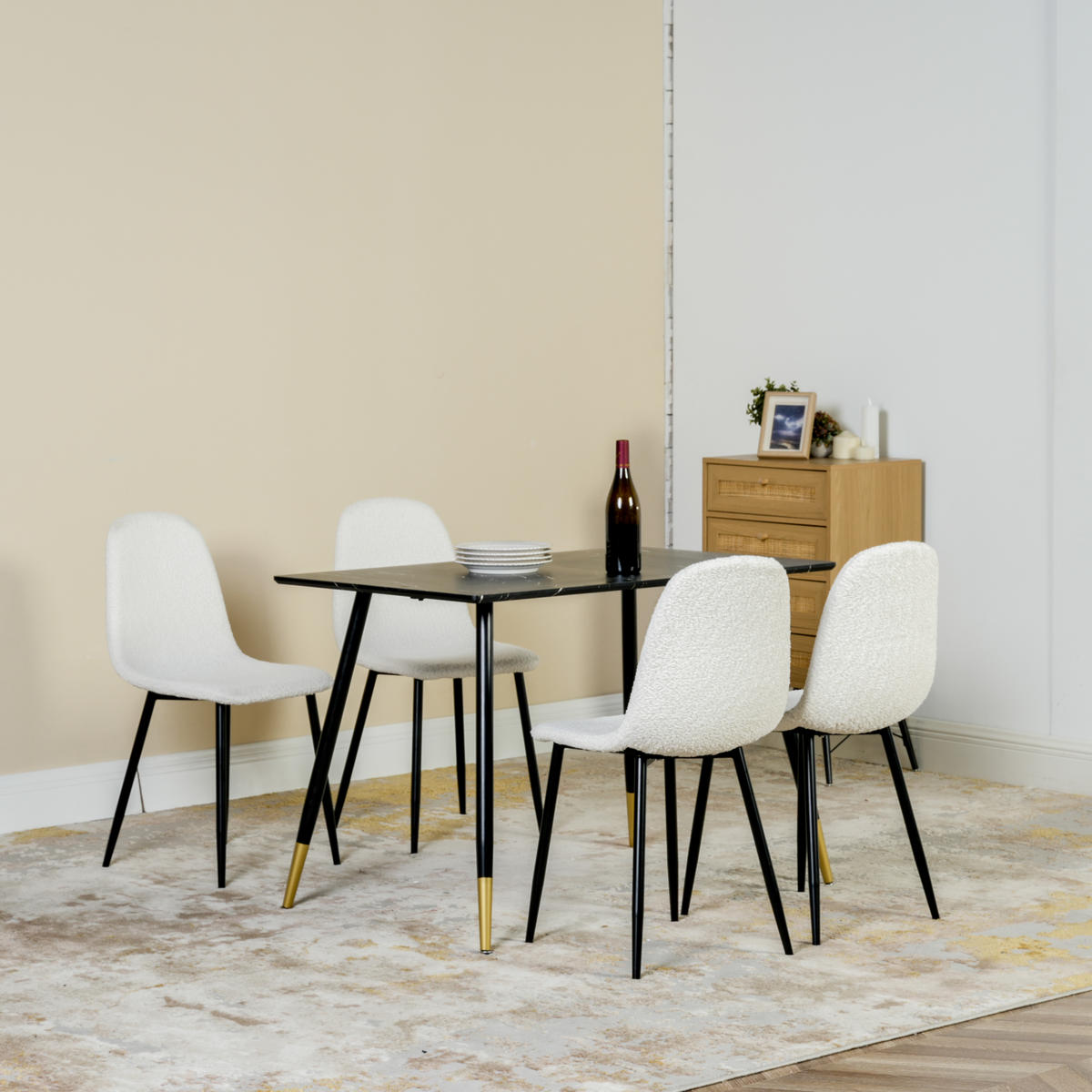 STUHL-SET 4 Stück in Eisen Webstoff Beige - Beige/Schwarz, Holzwerkstoff/Textil (41/85/42cm) - Urban Meuble