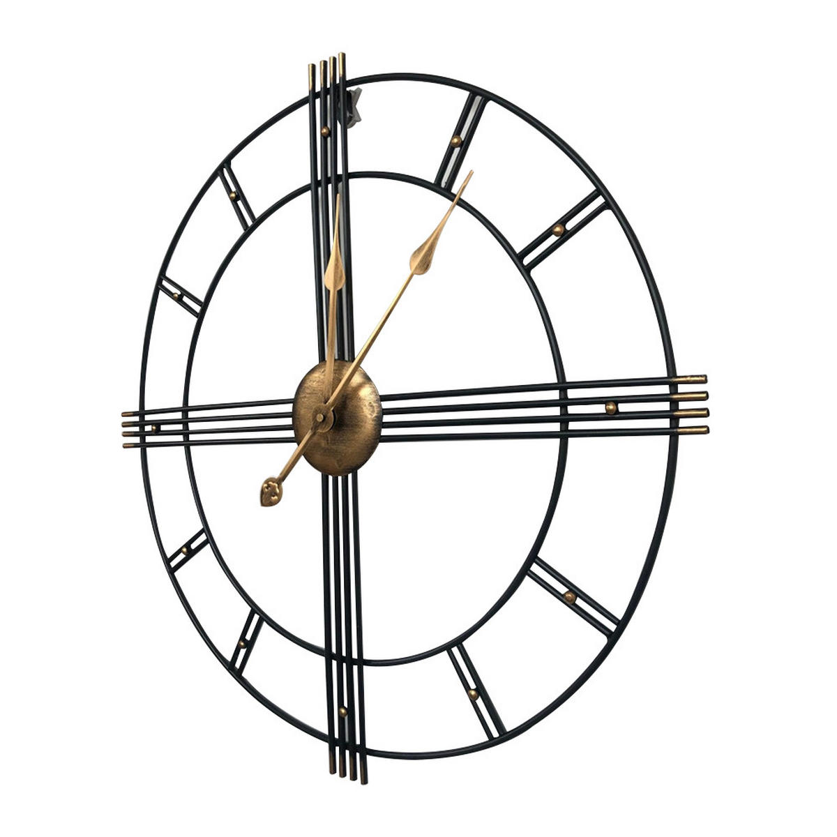 WANDUHR 60 cm Durchmesser Industrie-Stil Metall Schwarz Gold - Goldfarben/Schwarz, Metall (60/3.5/60cm) - Livingandhome