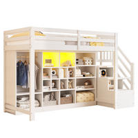 HOCHBETT 90/200 cm mit LED-Beleuchtung, Stauraumfächern, Kleiderschrank und Seitenleiter aus , Weiß - Weiß, Holzwerkstoff (90/200cm) - Redom