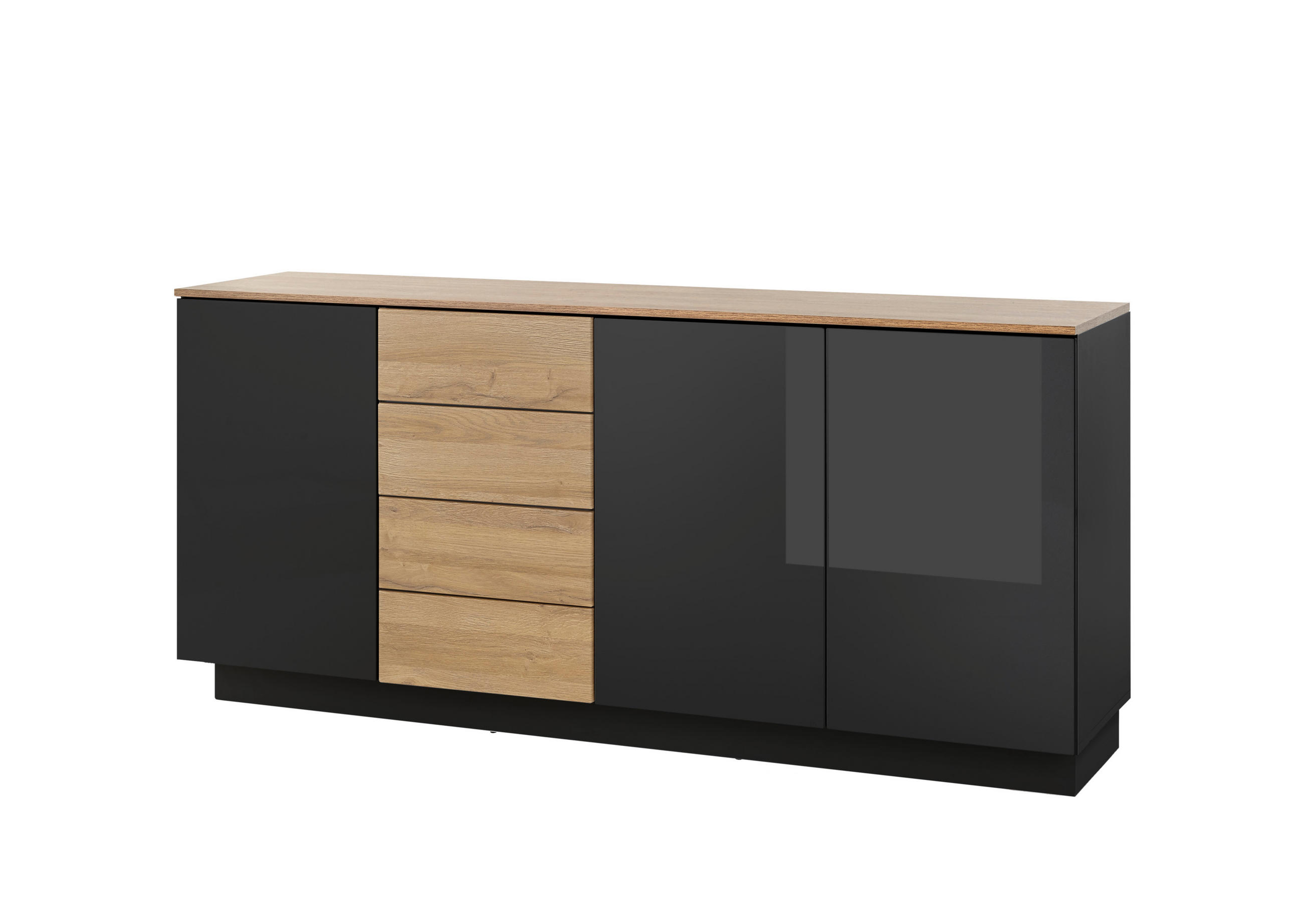 SIDEBOARD M14 Schwarz Hochglanz & Grandson Oak hell 181/85/43 cm breit - Schwarz Hochglanz, Holzwerkstoff (181/85/43cm) - Livojo