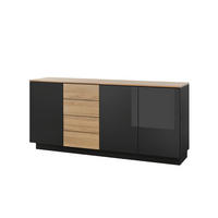 SIDEBOARD M14 Schwarz Hochglanz & Grandson Oak hell 181/85/43 cm breit - Schwarz Hochglanz, Holzwerkstoff (181/85/43cm) - Livojo