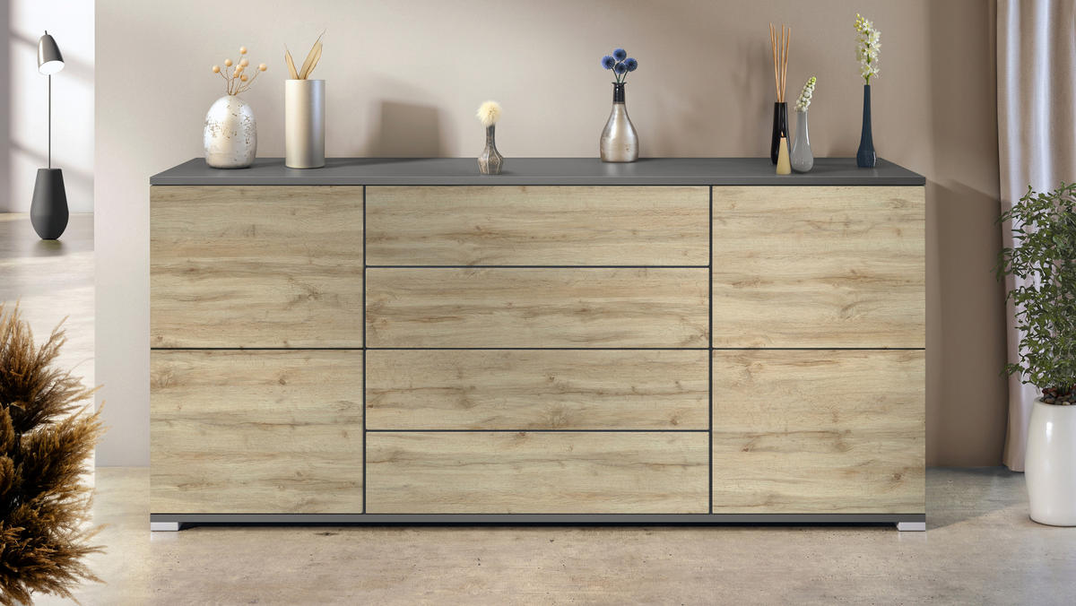 SIDEBOARD Rova Eiche Wotan - Eiche Wotan, Holzwerkstoff (166.5/75.5/35cm) - Vladon