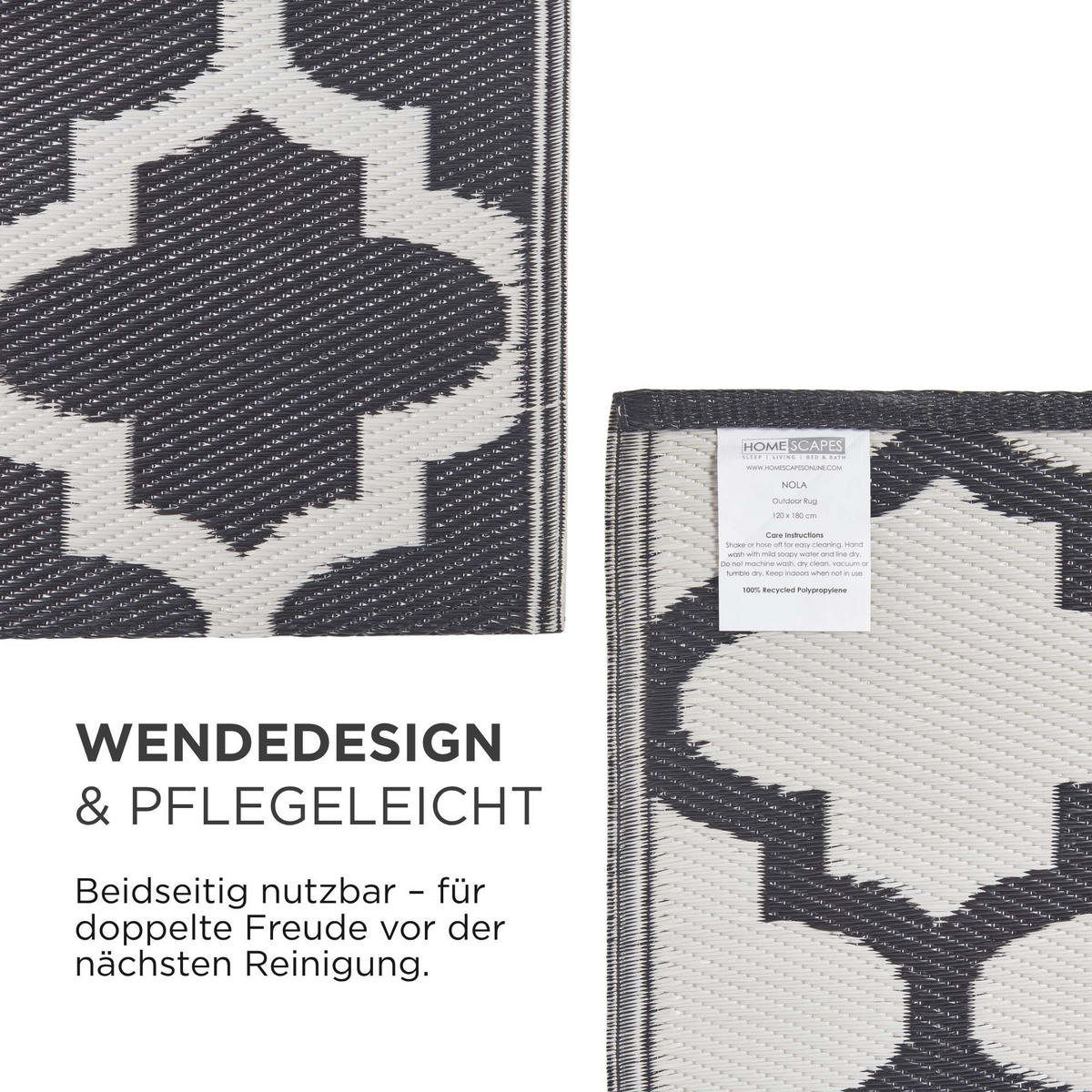 OUTDOORTEPPICH Nola geometrisch gemustert 120/180 cm - Schwarz, Kunststoff (120/180cm) - Homescapes