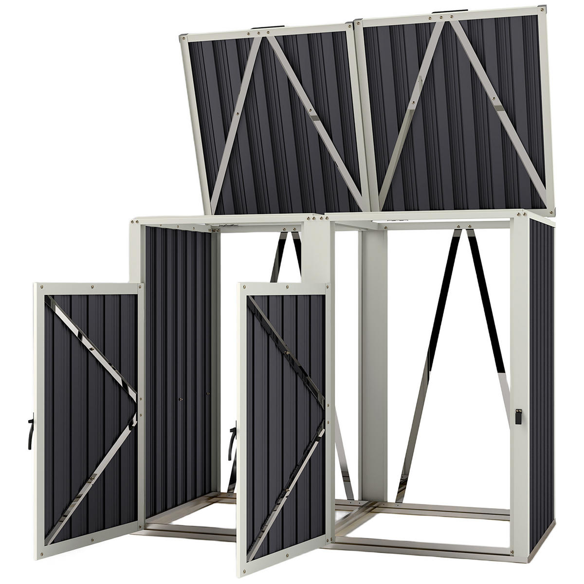 GARTENHAUS Zweiteiliger Mülltonnenunterstand mit Klappdeckel, 146 x 81 x 122 cm ,dunkelgrau - Dunkelgrau, Metall (81/122/146cm) - Vallsero