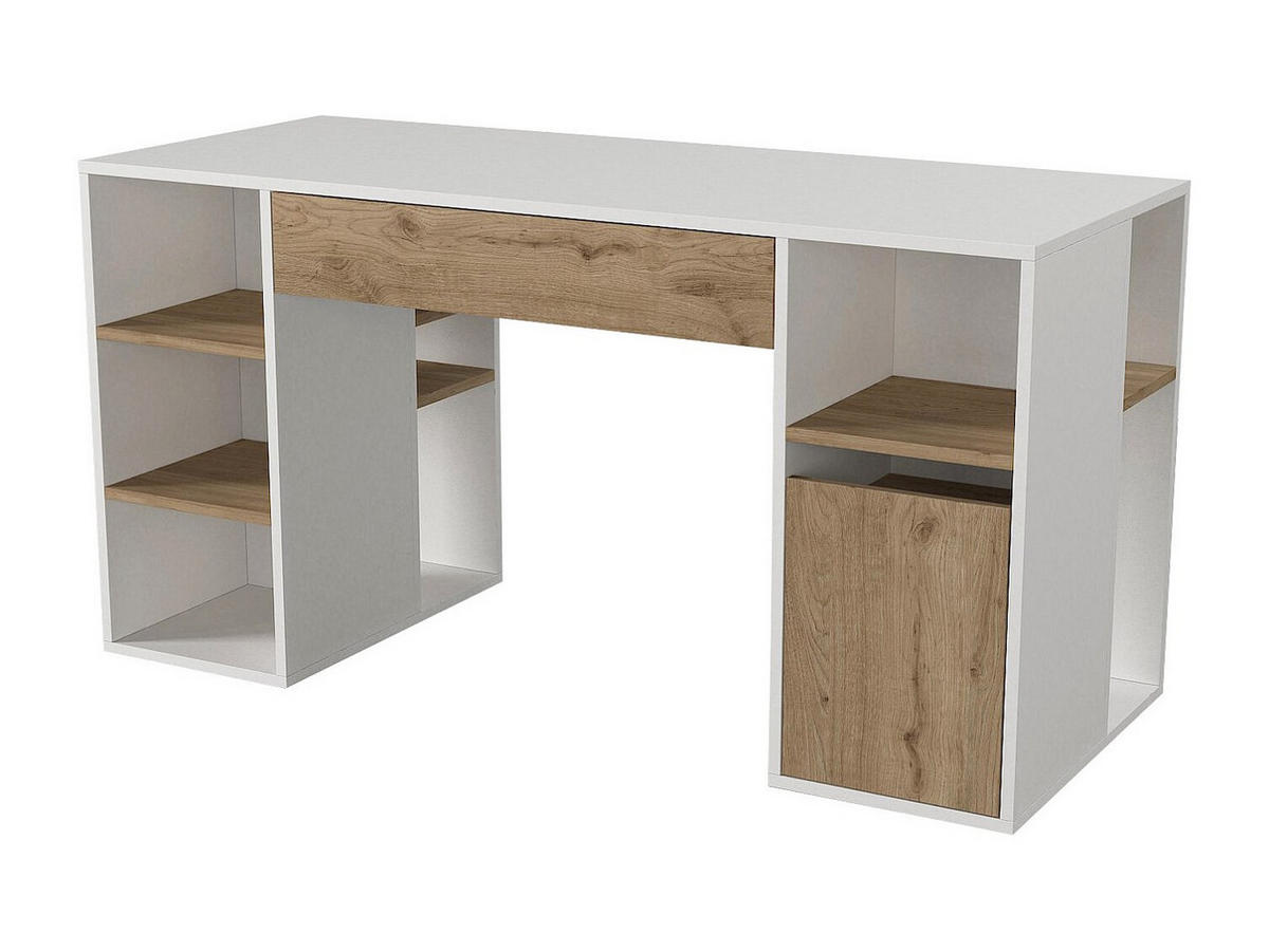 SCHREIBTISCH mit Stauraum - Weiß & Holzfarben - MELAVA - Naturfarben, Holz (59.6/145.3/74.4cm) - Vente-Unique