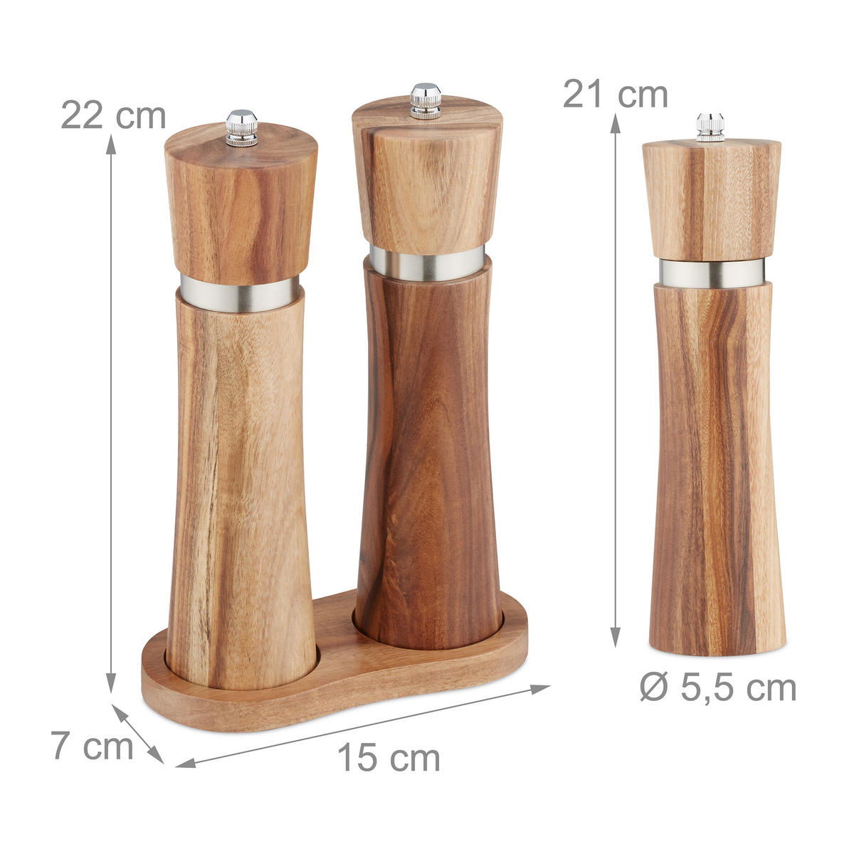 4-tlg.GEWÜRZMÜHLEN-SET - Braun, Holz/Keramik (15/22/7cm) - Relaxdays