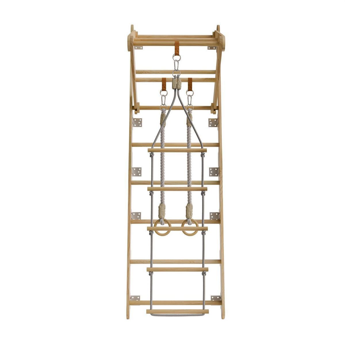 SPROSSENWAND für Kinder mit Turnringen - Naturfarben, Holz (62/57cm) - Juskys