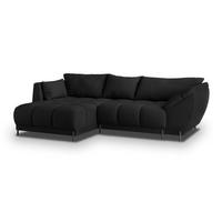 ECKSOFA VESTANO L-S Schwarz Boucle-Stoff mit Schlaffunktion - Schwarz, Holz (287/182cm) - MASSENO
