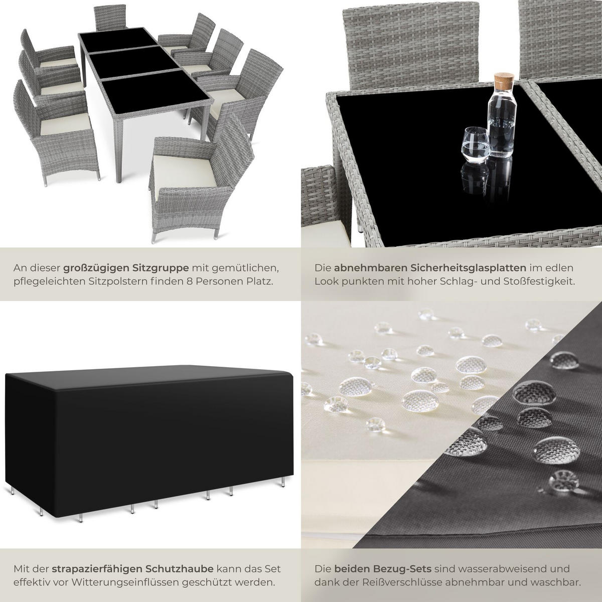 RATTAN-SITZGRUPPE aus Aluminium Menorca, inklusive Schutzhülle, hellgrau - Hellgrau, Kunststoff - tectake