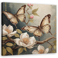 WANDBILD schmetterling natur blumen - Beige, Textil (50/50cm) - Feeby