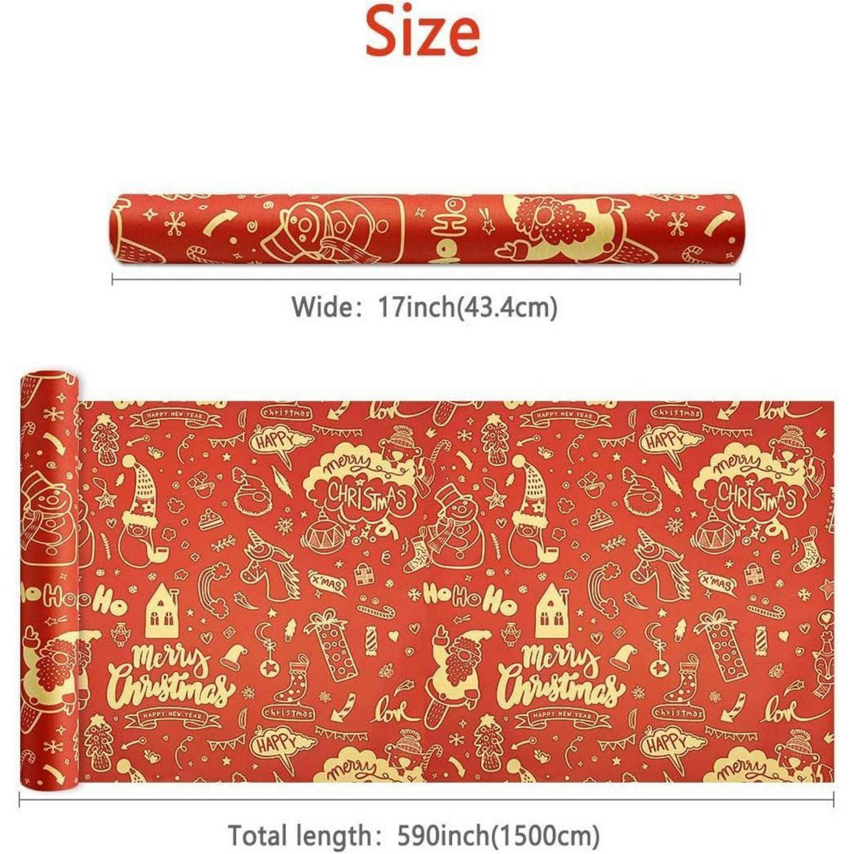 GESCHENKPAPIERROLLE 43 cm x 15 m Rot Kraftpapier Weihnachtsmuster - Rot, Papier (43/1/1500cm)