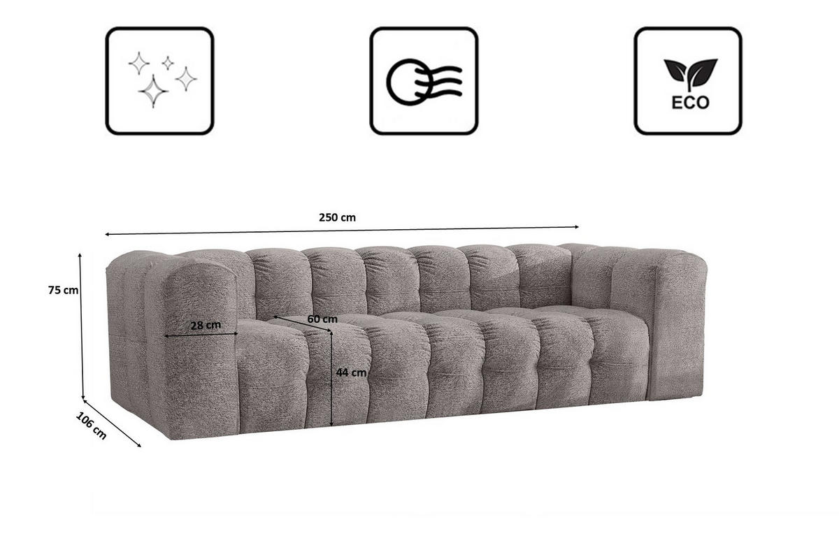 SOFA 4-Sitzer, Komfort, BALOO, Stoff Schenille & Bouclé, Grau - Grau, Holz (250/75/106cm) - Kaiser Möbel