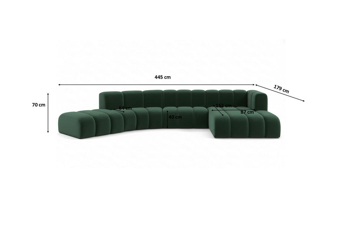 ECKSOFA L-Form GRAND Round, Stoff Salvador, Grün, Rechts - Grün, Holz (445/179cm) - Kaiser Möbel