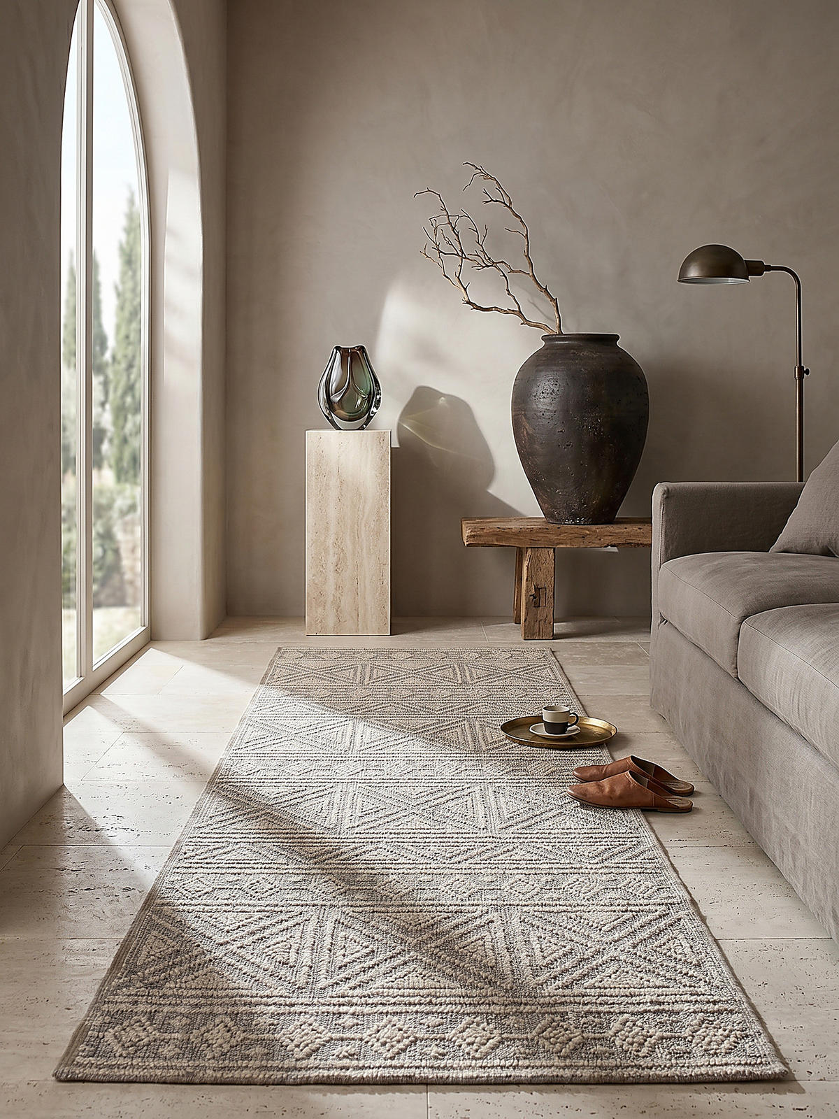 TEPPICH Waschbar LEAM, geometrisch, Grau, 58 x 230 cm - Grau, Textil (58/230cm) - KADIMA DESIGN